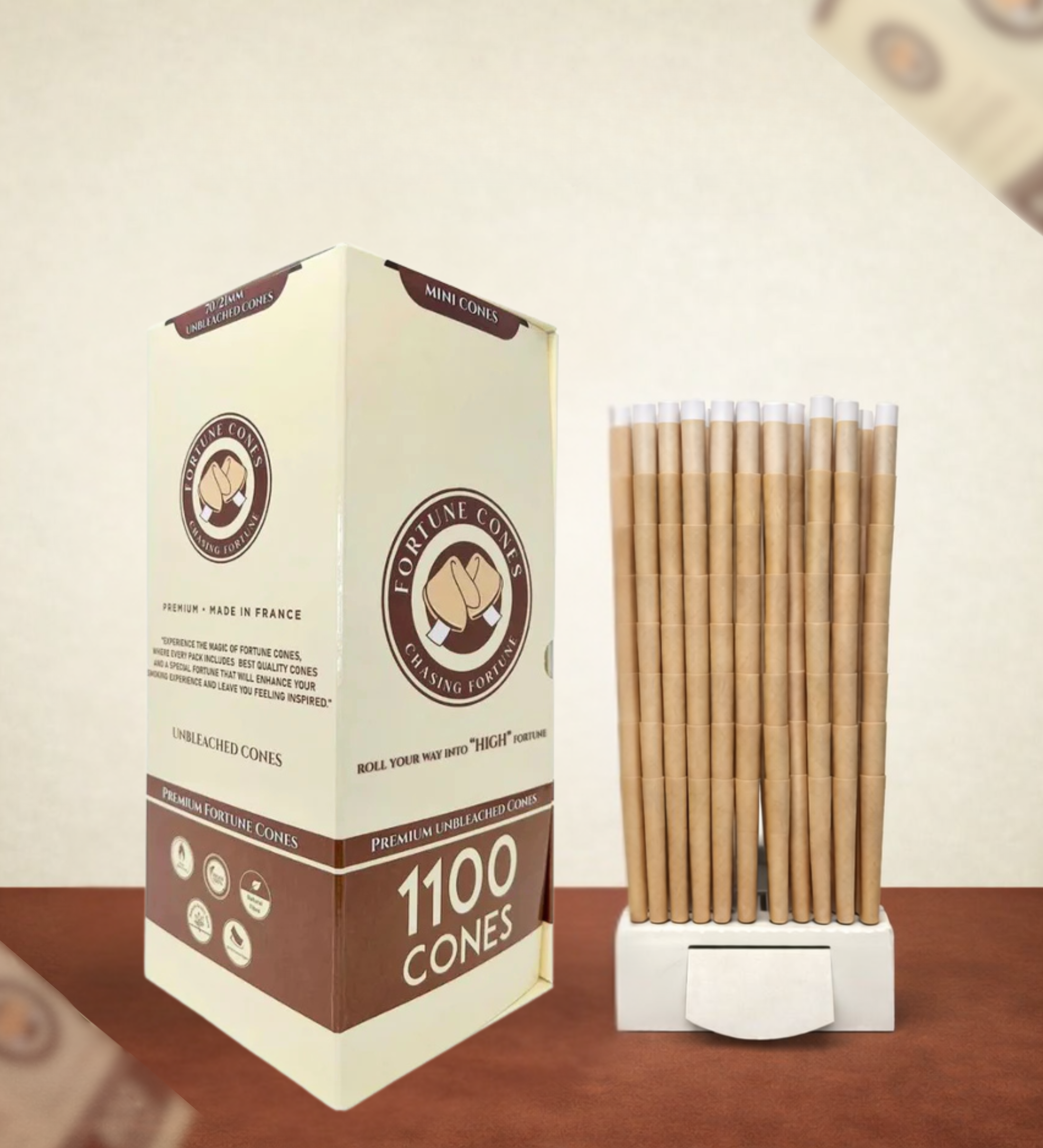 Unbleached Pre - Rolled Cones - 70mm - 26mm Mini  (1100 Count)