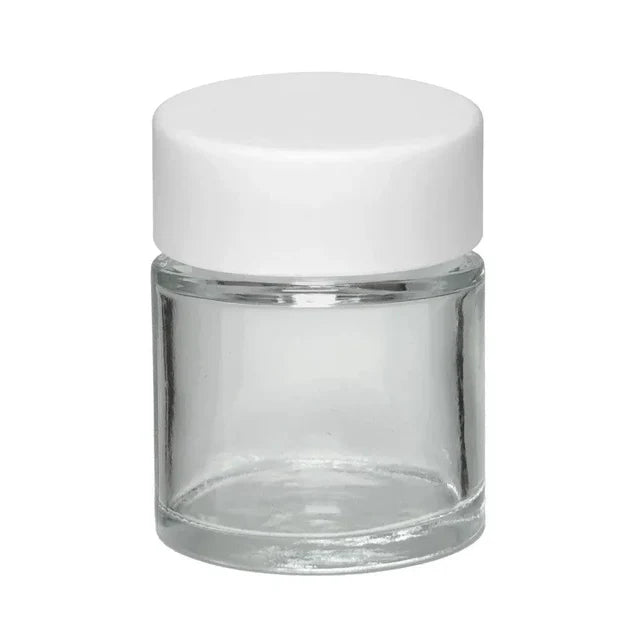 Child Resistant 1 Oz Clear Round Glass Jar With Cap - 200 Count