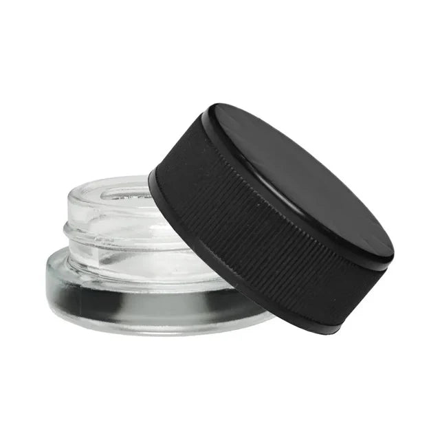 Child Resistant 7 Ml Clear Straight Round Glass Concentrate Jar With Black Cap - 450 Count