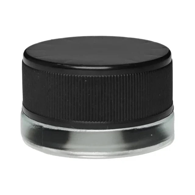 Child Resistant 7 Ml Clear Straight Round Glass Concentrate Jar With Black Cap - 450 Count